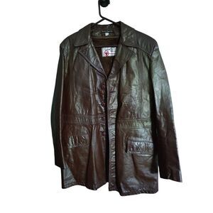 Sears The Leather Shop Men's Size 42 Tall Brown Genuine Leather Jacket Coat